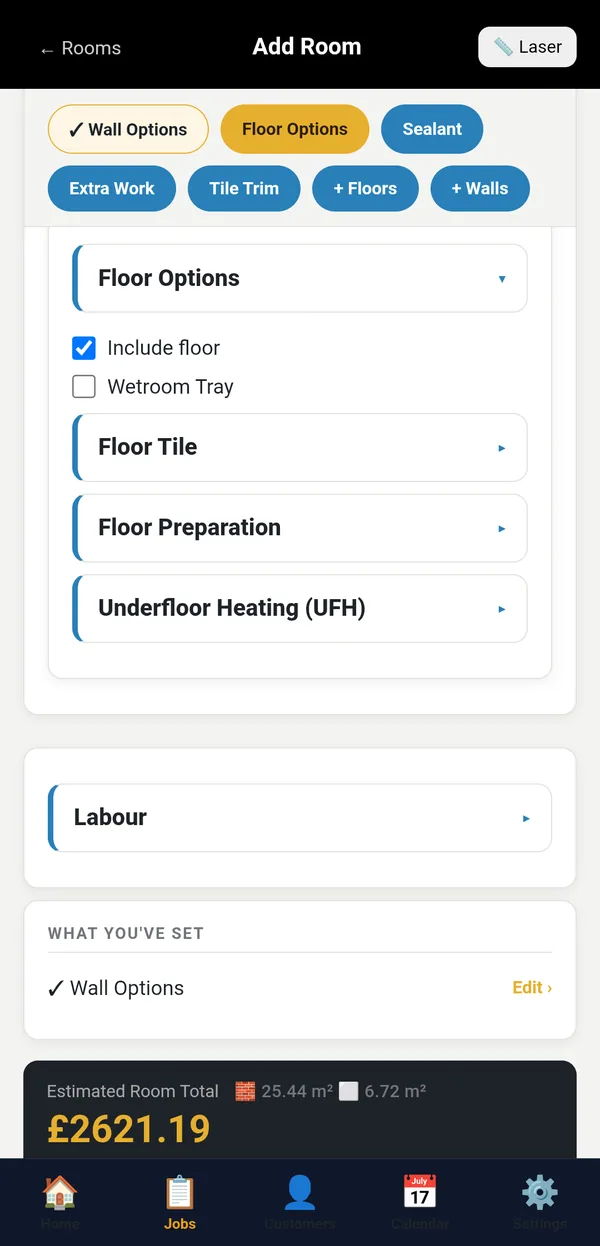 Floor Options with include floor, wetroom tray, floor prep and underfloor heating