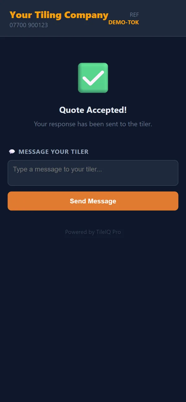 The Quote Accepted confirmation the customer sees